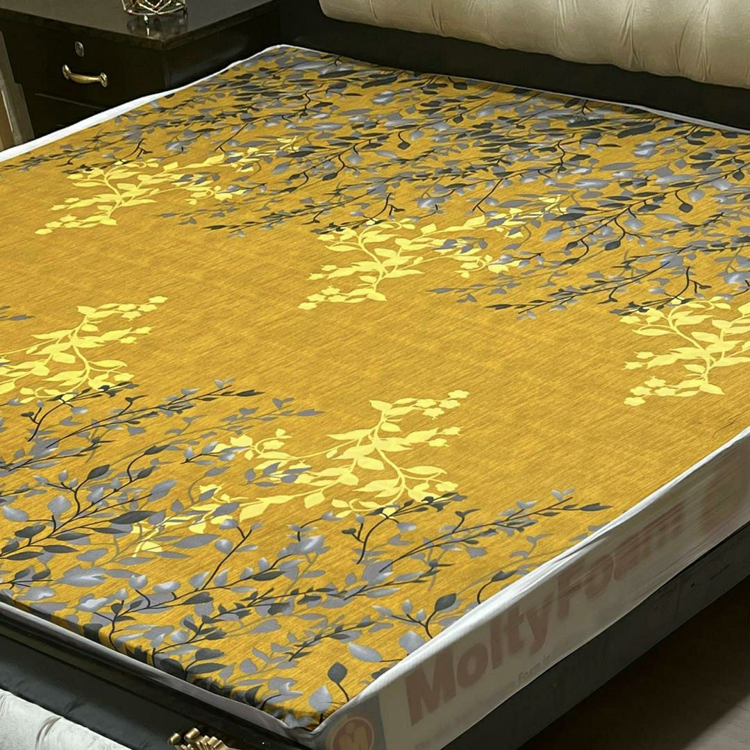 PU Printed Double Bed Mattress Cover (Yellow)
