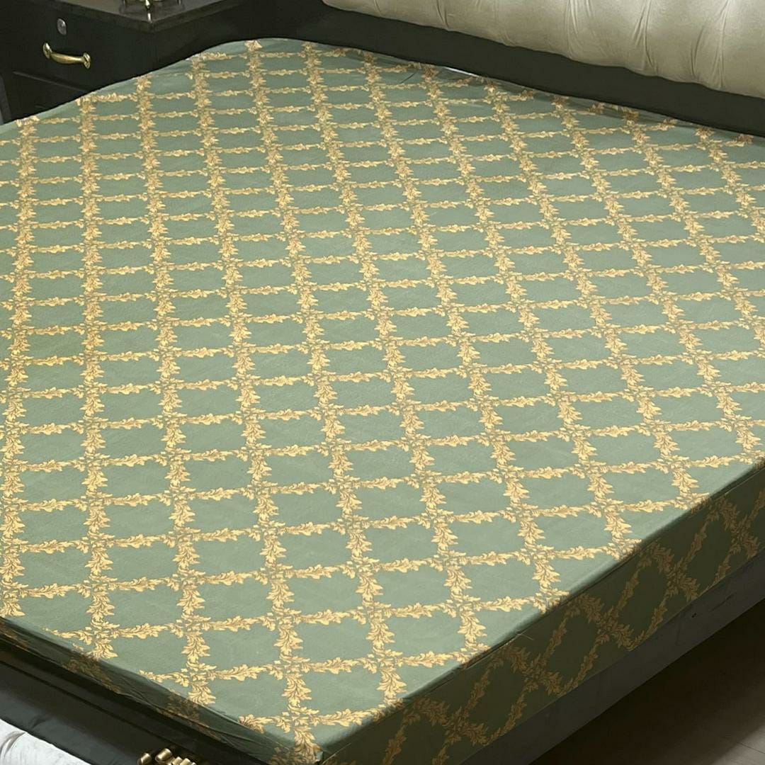PU Printed Double Bed Mattress Cover (Beige)