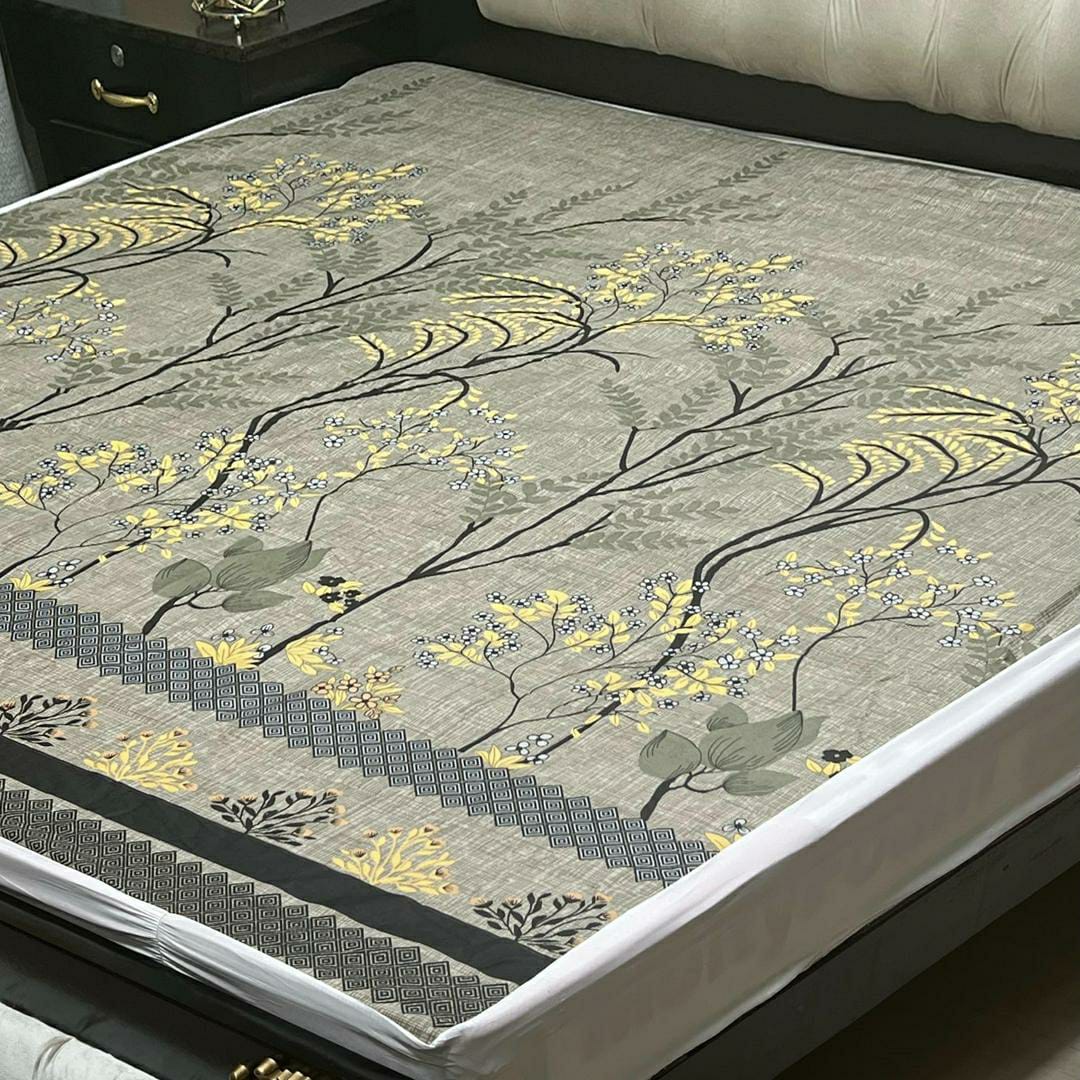 PU Printed Double Bed Mattress Cover (Beige)