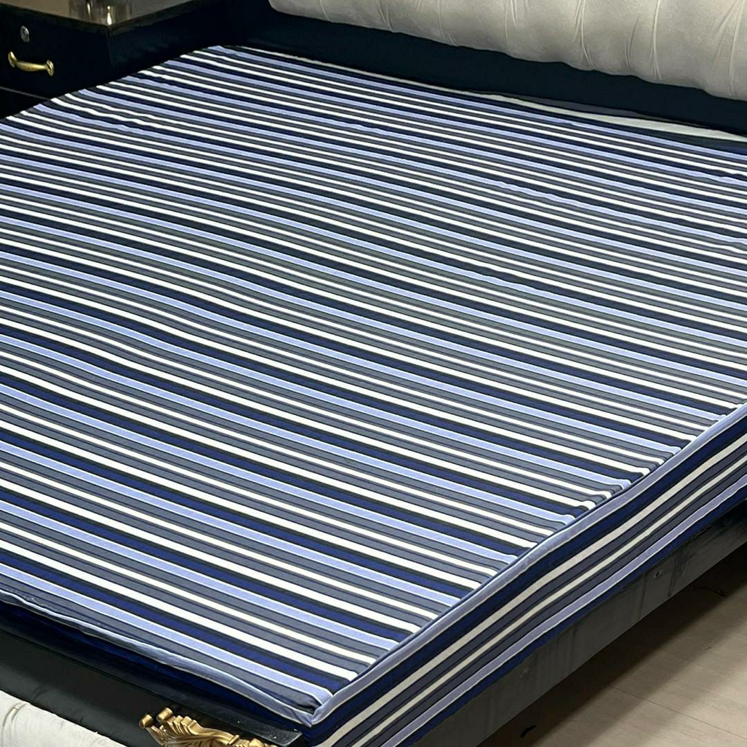 PU Printed Double Bed Mattress Cover (Blue,Grey)