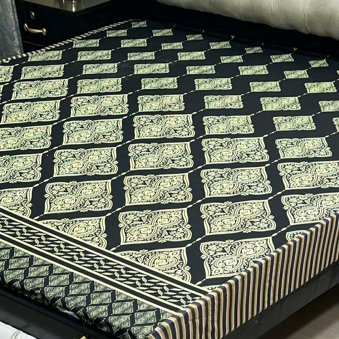 PU Printed Double Bed Mattress Cover (Black)
