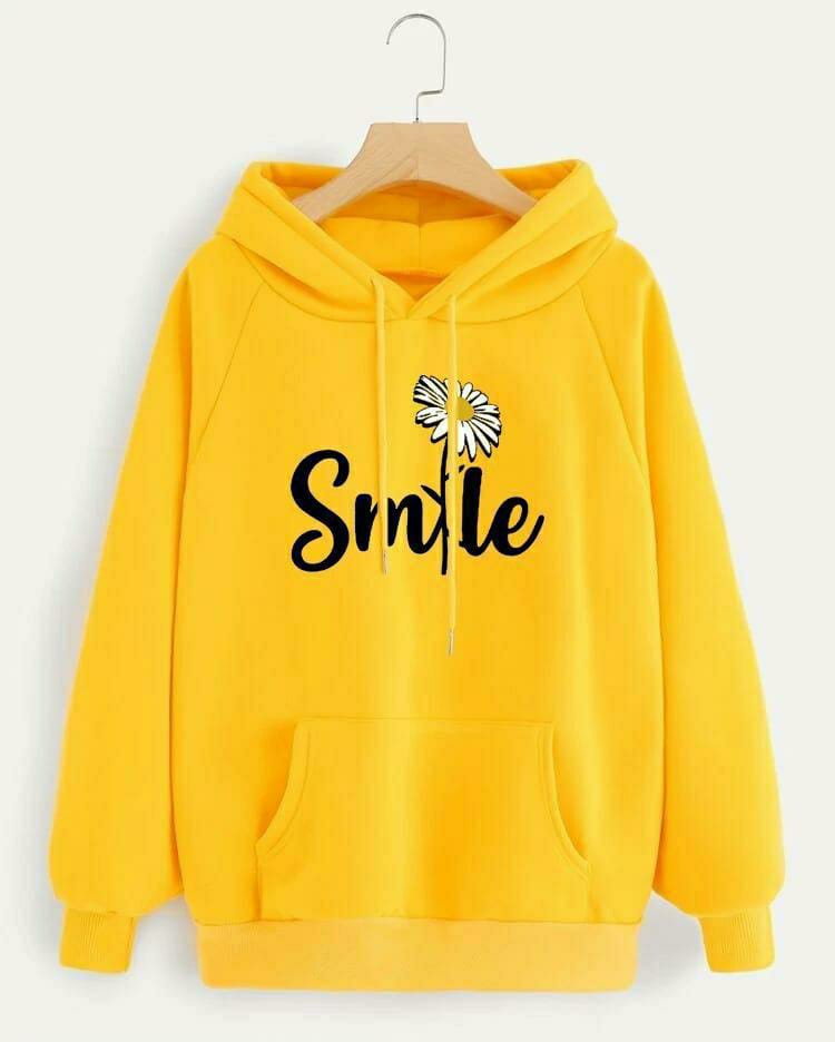 1 Pc Women's Stitched Cotton Printed Hoodie (Yellow)