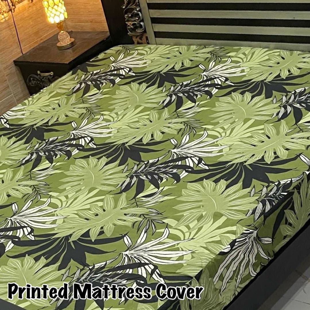 Waterproof Terry Cotton King Size Mattress Cover - 1 Pc Printed Design (Green)