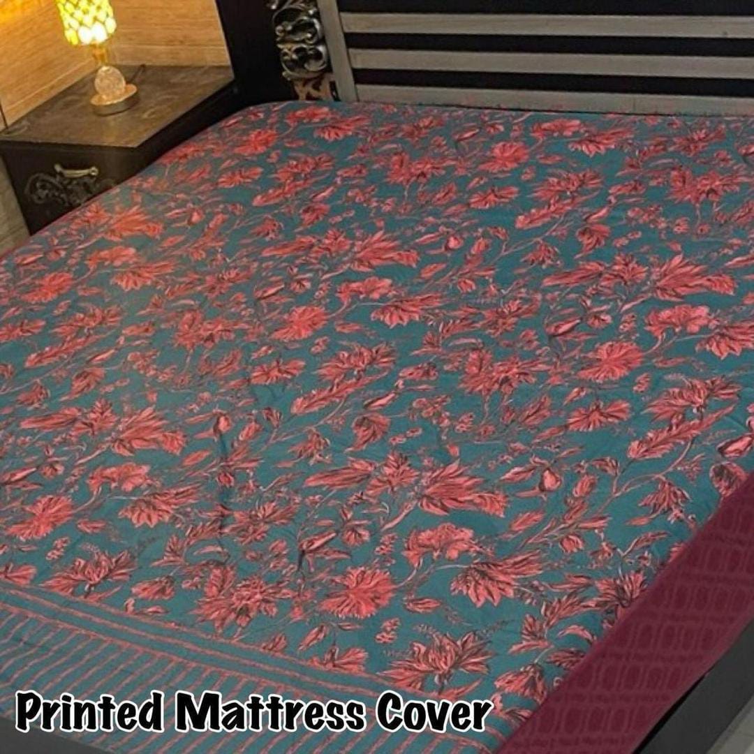 Waterproof Terry Cotton King Size Mattress Cover - 1 Pc Printed Design (Maroon1)