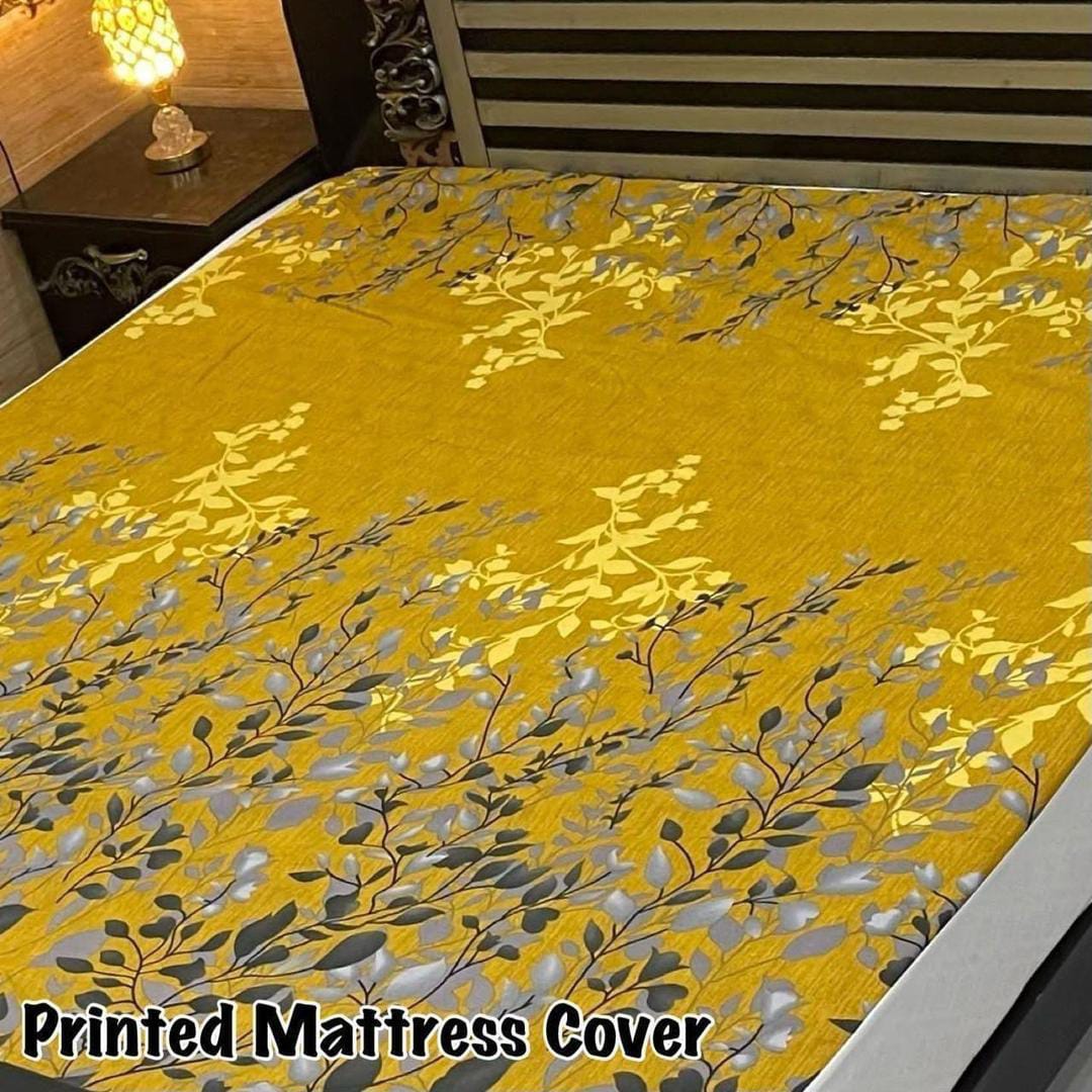 Waterproof Terry Cotton King Size Mattress Cover - 1 Pc Printed Design (Golden)