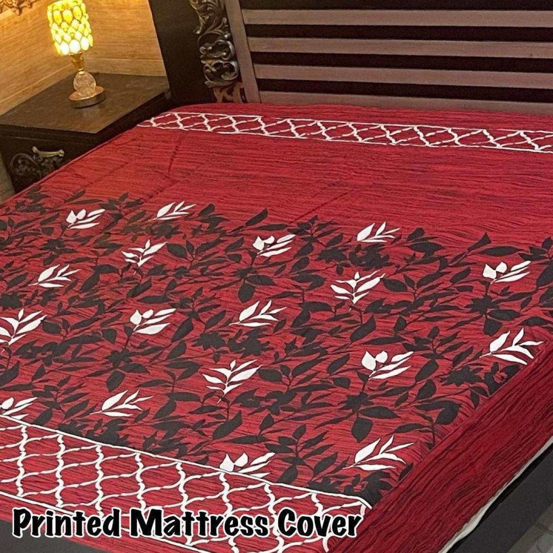Waterproof Terry Cotton King Size Mattress Cover - 1 Pc Printed Design (Red)
