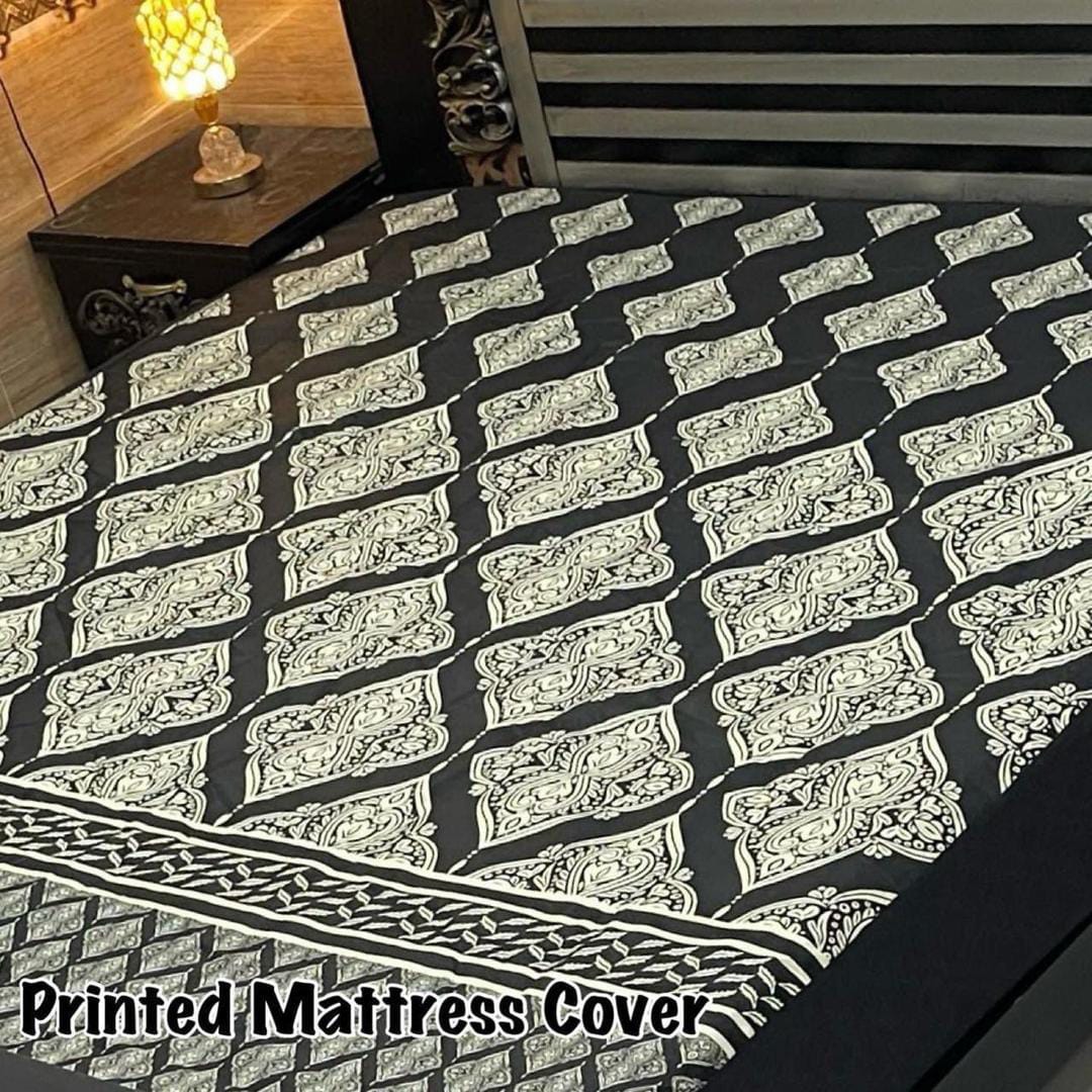 Waterproof Terry Cotton King Size Mattress Cover - 1 Pc Printed Design