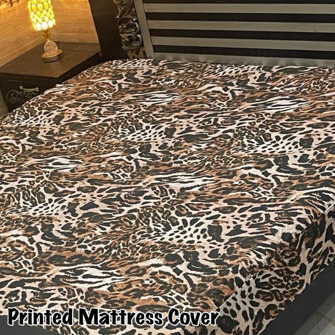 Waterproof Terry Cotton King Size Mattress Cover - 1 Pc Printed Design (Brown)