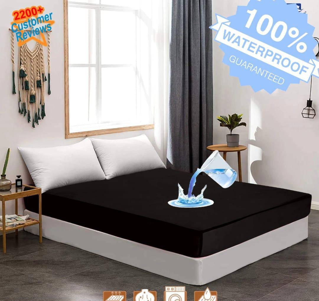 Cotton Plain Double Bed Mattress Cover (Black)