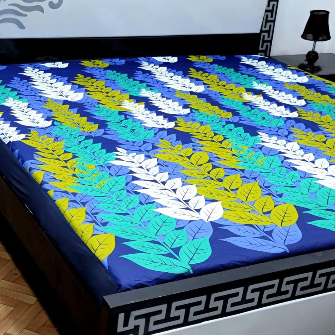 Cotton Printed Double Bed Mattress Cover (Blue)