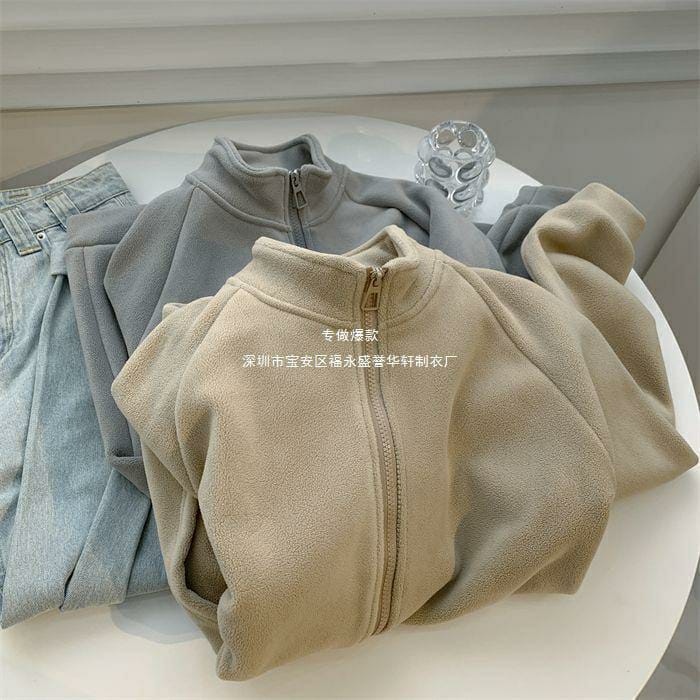 1 Pc Double-Sided Polar Fleece Jacket For Women - Plush, Thickened, Warm lining, Versatile (Camel Color)