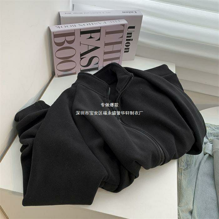 1 Pc Double-Sided Polar Fleece Jacket For Women - Plush, Thickened, Warm lining, Versatile (Black)