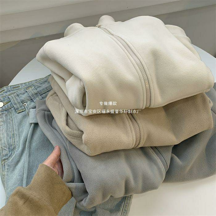 1 Pc Double-Sided Polar Fleece Jacket For Women - Plush, Thickened, Warm lining, Versatile (Beige Color)