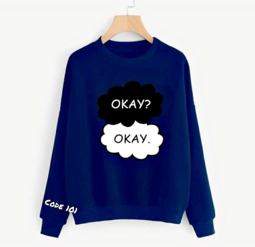 1 Pc Women's Stitched Cotton Printed Sweat Shirt (Dark Blue)