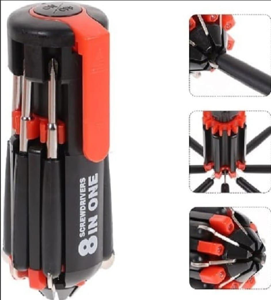 8 Pcs Chrome Vanadium Steel Multi Screwdriver Tool Set with LED Torch