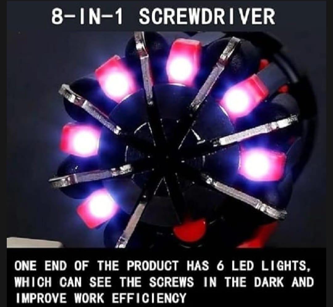 8 Pcs Chrome Vanadium Steel Multi Screwdriver Tool Set with LED Torch