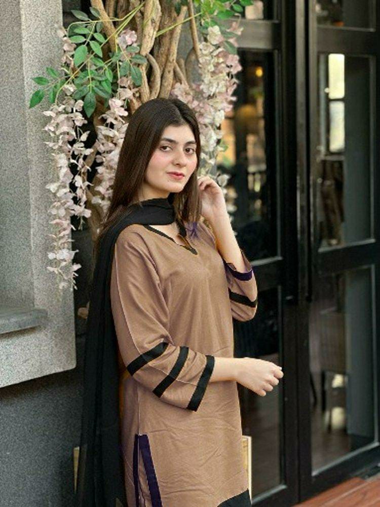 Women's Stitched Arabic Lawn Plain Suit (Brown)