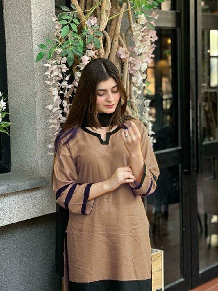 Women's Stitched Arabic Lawn Plain Suit (Brown)