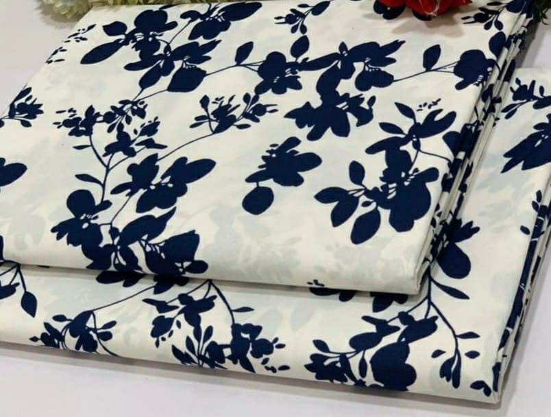 2 Pcs Women's Unstitched Polo Cotton Printed Suit (White)