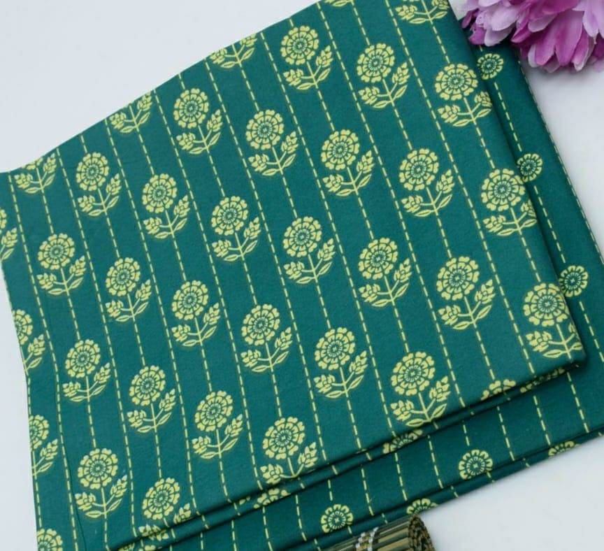 2 Pcs Women's Unstitched Polo Cotton Printed Suit (C Green)