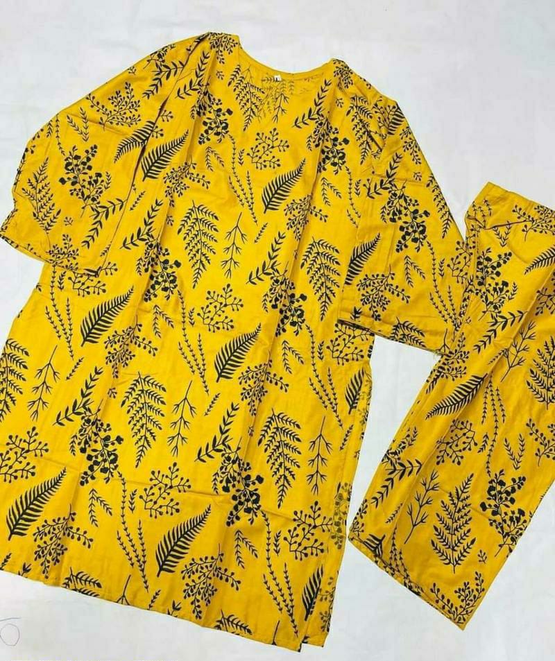 2 Pcs Women's Linen Printed Suit