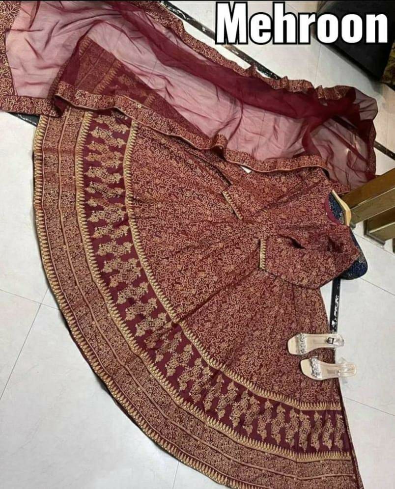 3 Pcs Women's Stitched Katan Silk steam Print Suit (Red)
