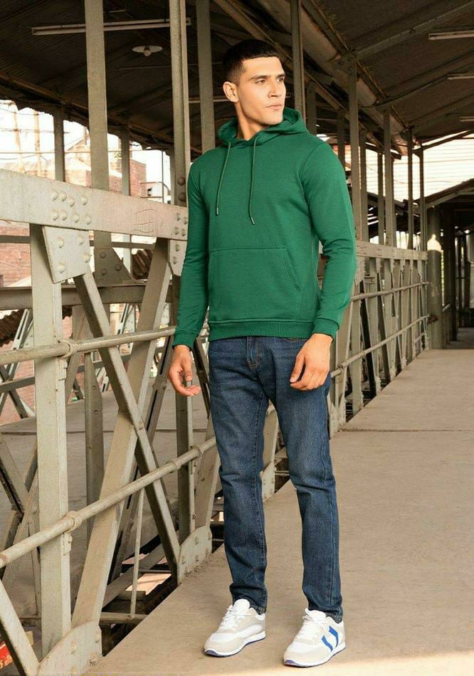 1 Pc Men's Stitched Fleece Plain Hoodie (Green)
