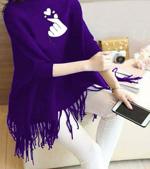 Women's Fleece Heart Printed Poncho Cape Shawl