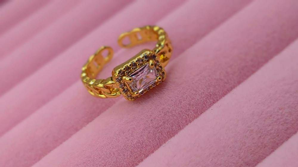 White Stone Gold Plated Adjustable Ring
