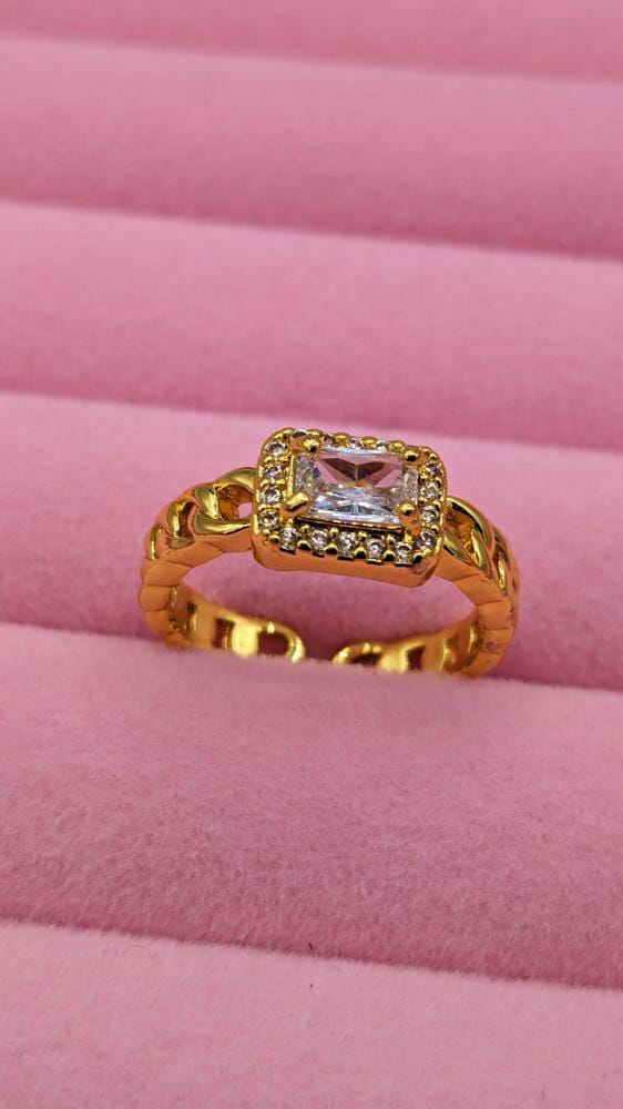 White Stone Gold Plated Adjustable Ring