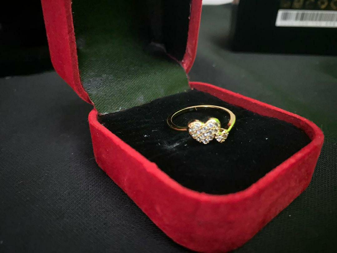 Heart Design Gold Plated Crystal Charm Ring