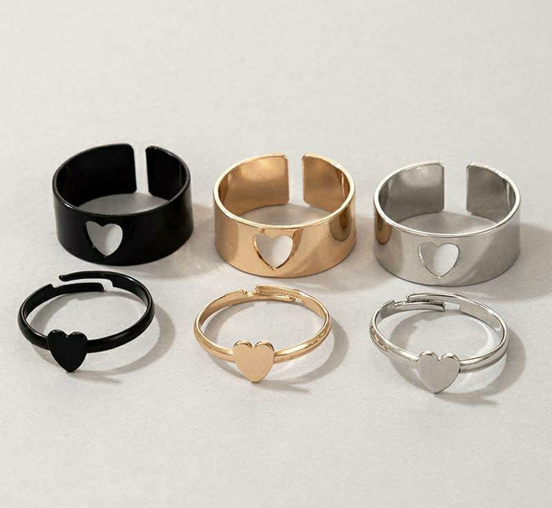 6 Pcs Trendy Couple Heart Rings