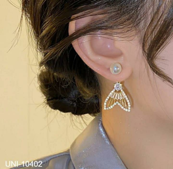 Fancy Gold Plated Zircon Studs for Women - 2 Pcs Set