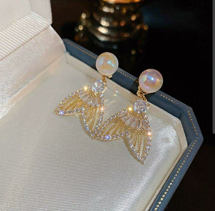Fancy Gold Plated Zircon Studs for Women - 2 Pcs Set