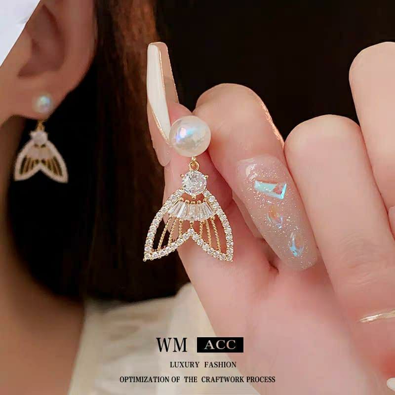 Fancy Gold Plated Zircon Studs for Women - 2 Pcs Set