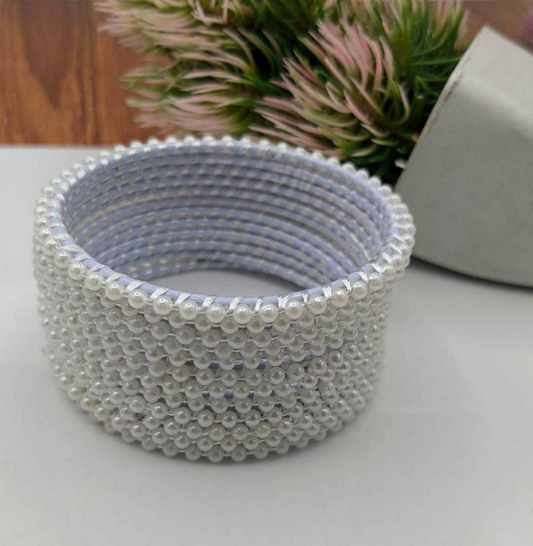 Elegant Pearl Stone Plain Bangles - Pack of 12 Pcs for Women