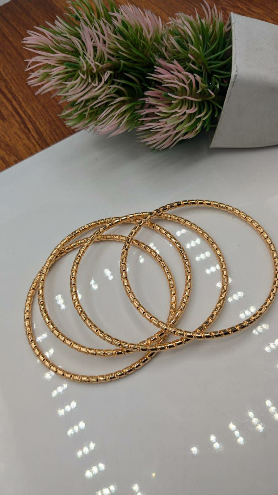 Stylish Golden Metal Bangles - 4 Pcs Unique Design