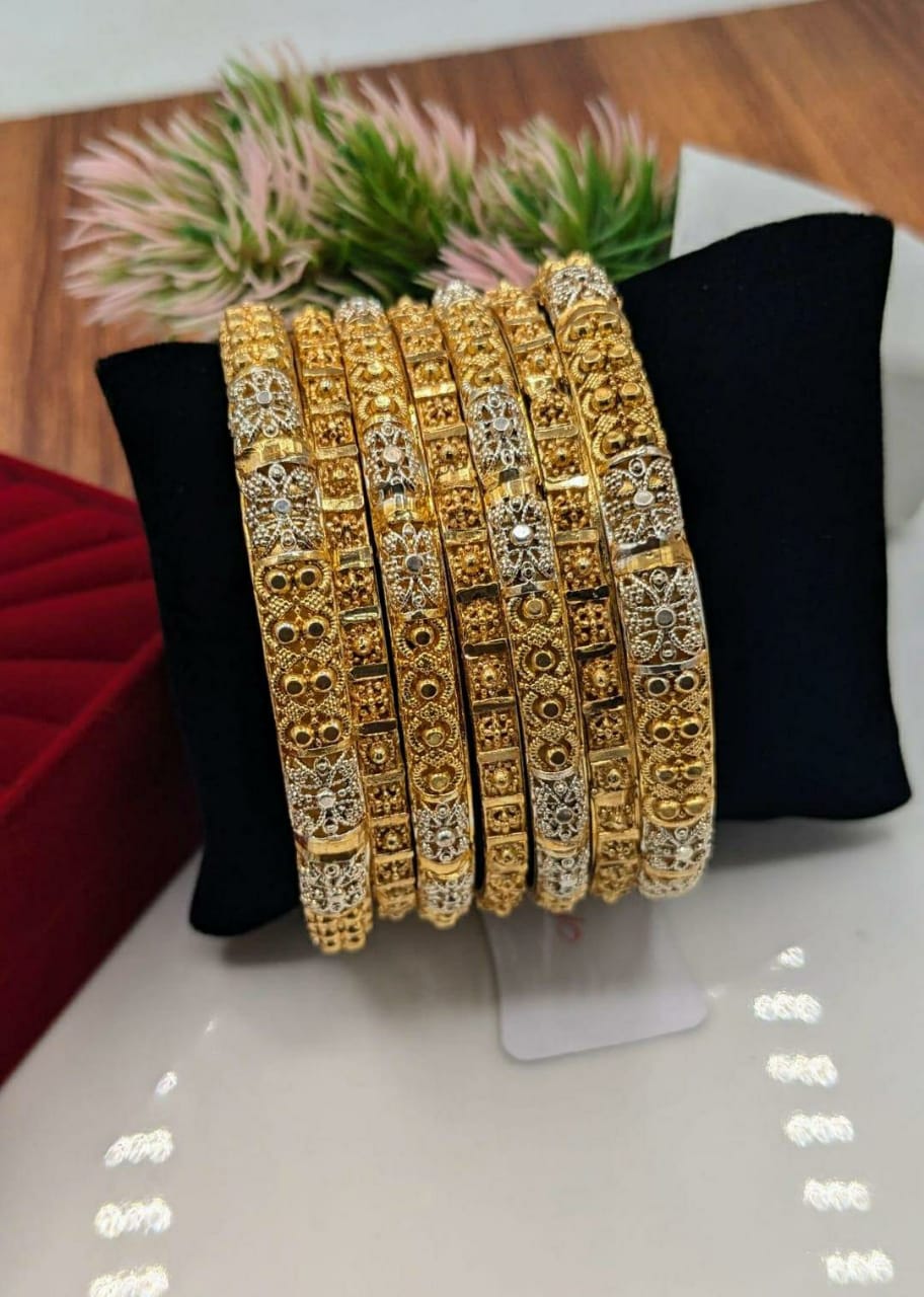 Stylish Gold Plated Kara Bangles Set - 7 Pcs with Unique Design
