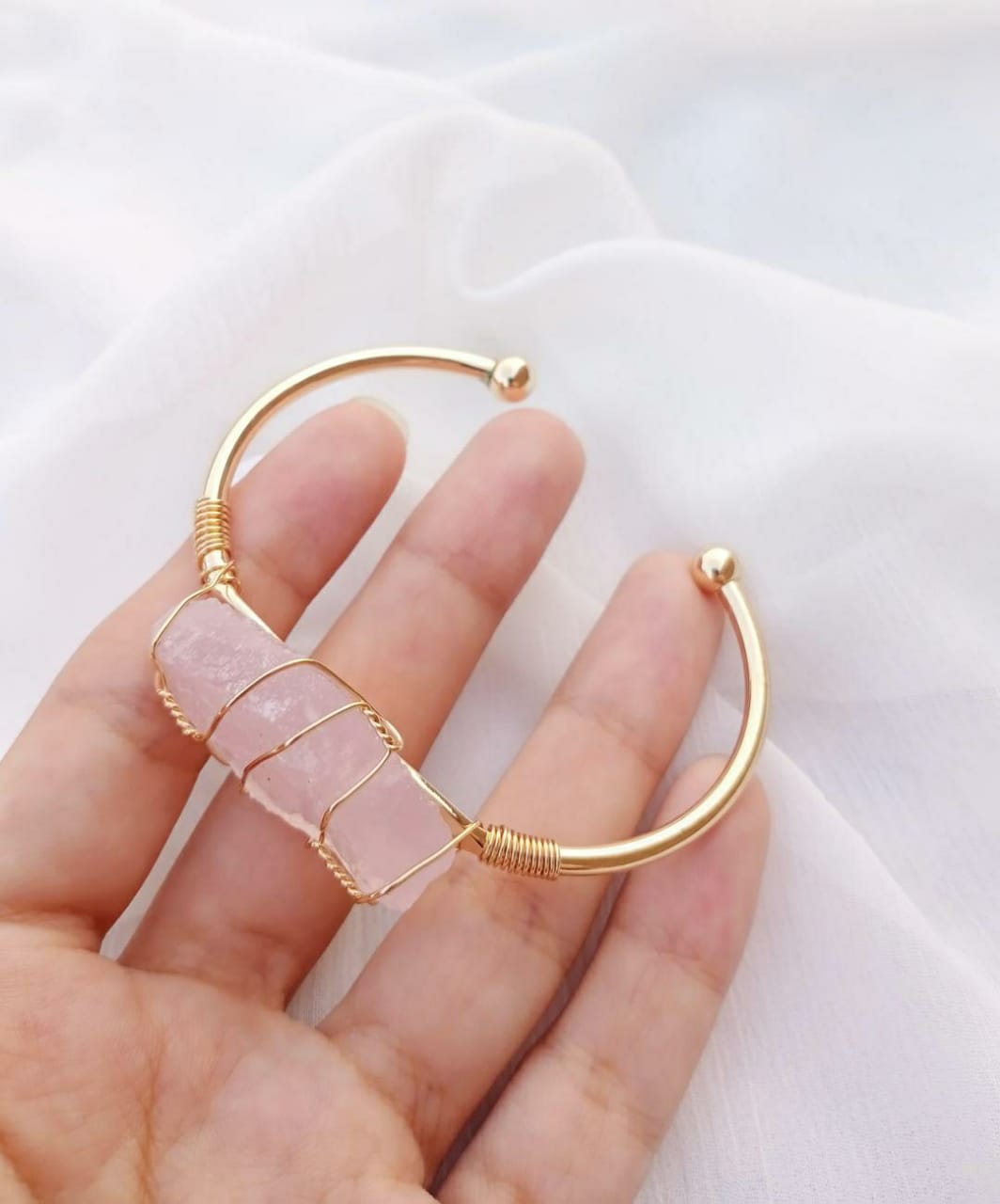 Elegant Pink Gemstone Gold Plated Kara Bracelet - Modern Design, Unisex, Adjustable Fit