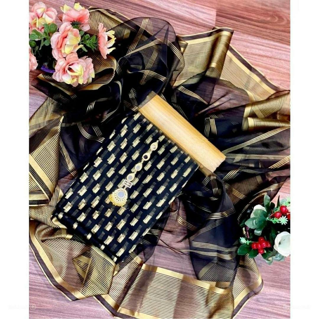 3 Pcs Women's Unstitched Organza Printed Suit