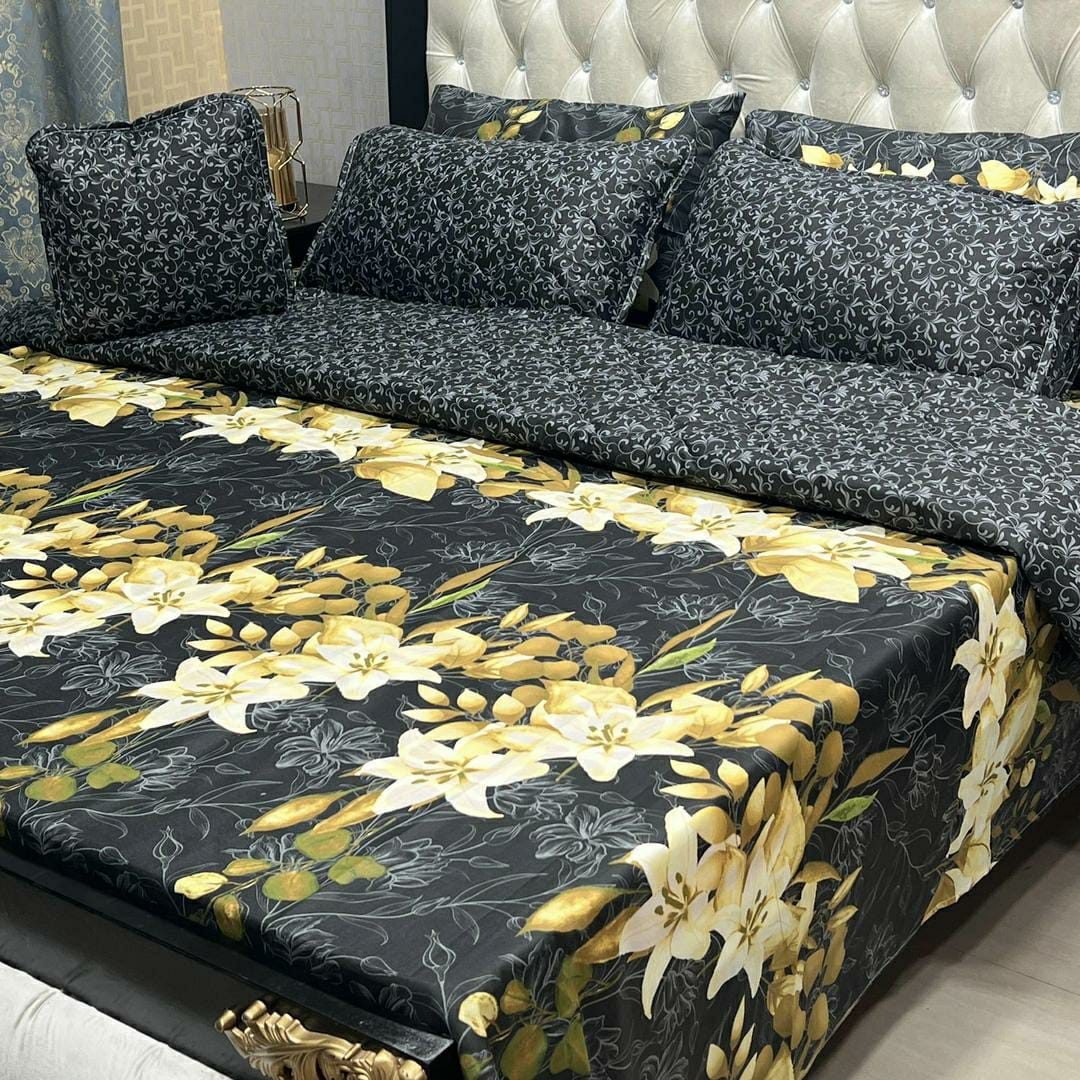 7 Pcs Cotton Printed Comforter Set (Black)