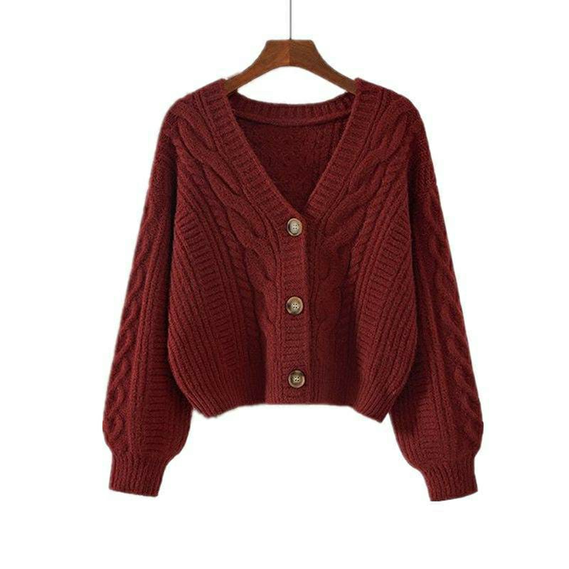 V Neck Knitted Sweater (Red, White, Brown)