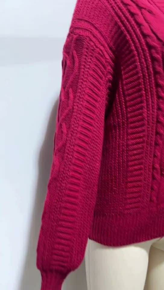 V Neck Knitted Sweater (Red, White, Brown)