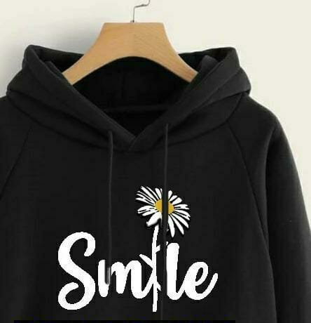 1 Pc Women's Stitched Cotton Printed Hoodie (Black)