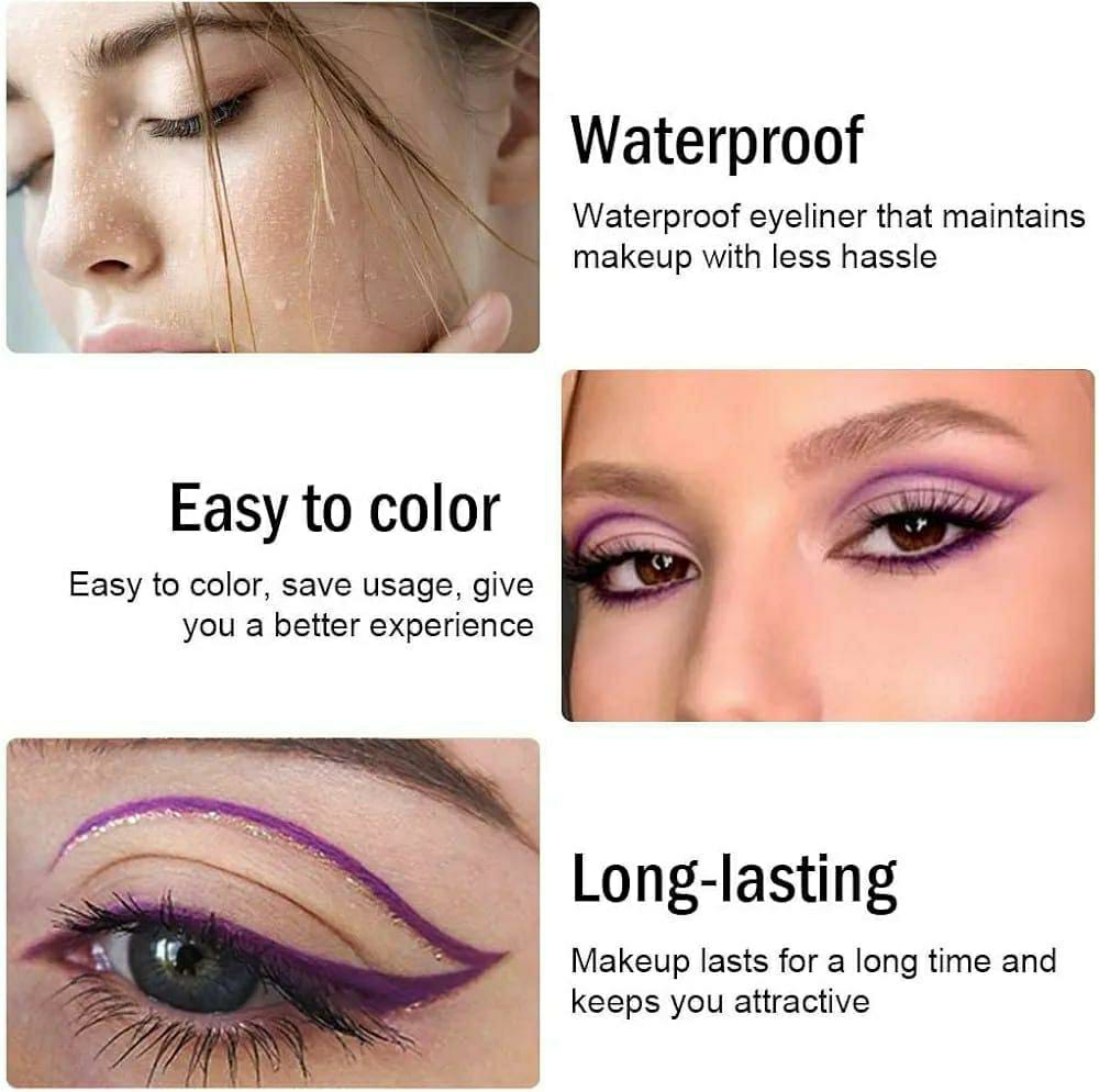 3 Pcs Waterproof Smudge Proof Eyeliner Set - Shimmering Colors in Brown, Purple, and Blue