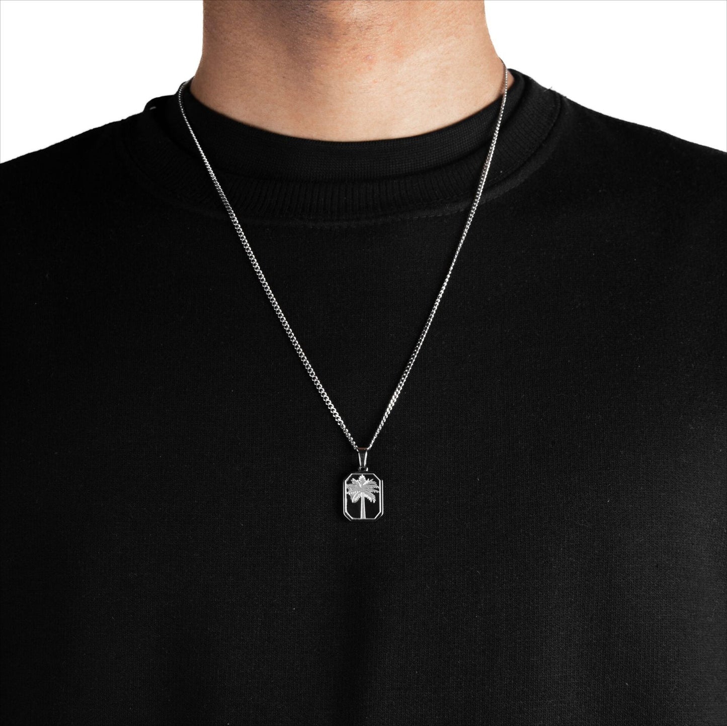 Stainless Steel Palm Leaf Square Pendant Necklace Trendy Sweater Chain