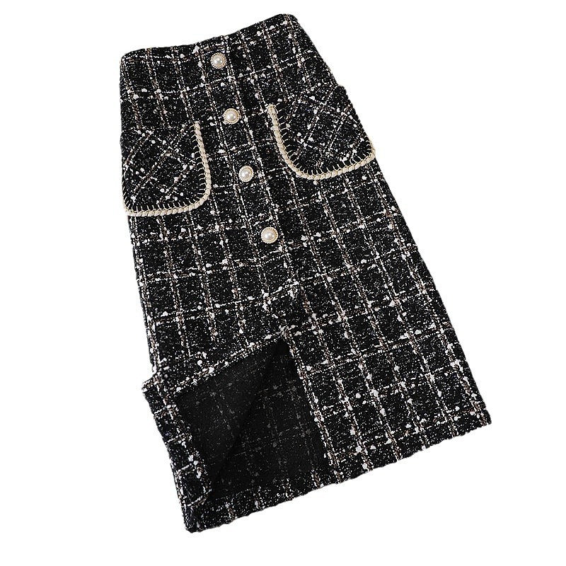 New Fashion Mid-length Female Online Influencer A- Line High Waist Slimming Woolen Plaid Skirt Trendy Style