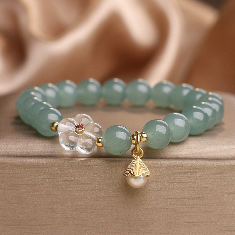 Blue Water Jade White Crystal Flower Bracelet For Women