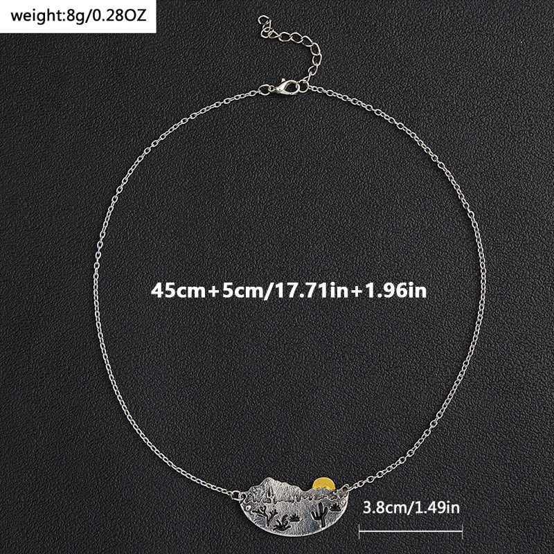 Desert Sunshine Necklace Silver Cactus Landscape