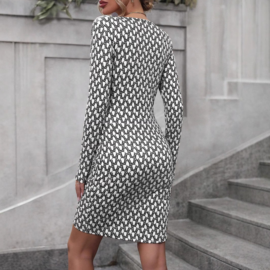 Hip-wrapped V-neck Long-sleeve Dress Women